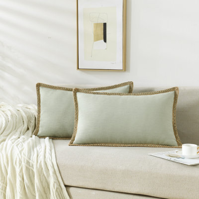 Farmhouse Trimmed Burlap Linen Polyester Pillow Cover