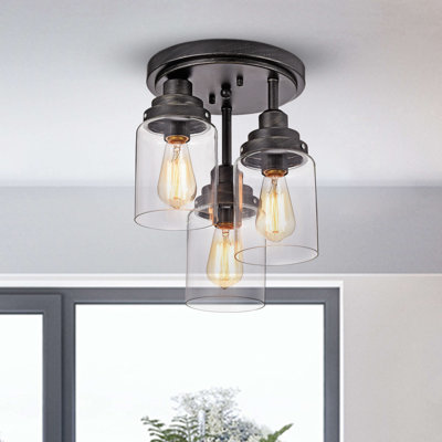 Ohler 3 - Light 11.6" Cluster Clear Glass Cylinder Semi Flush Mount
