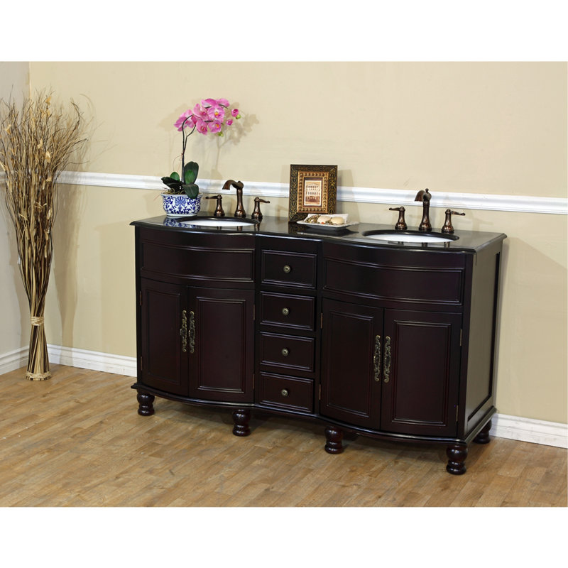 Ensemble de meuble-lavabo double 62 po Barrington, Noir galaxie, Acajou foncé