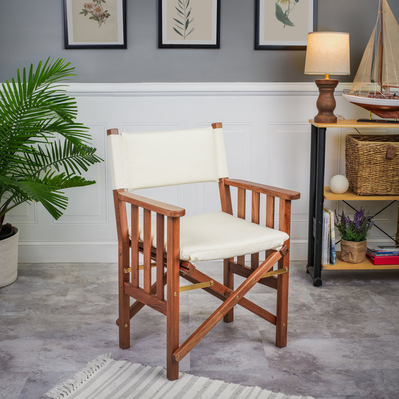 Hemmingway Premium Grade Teak Folding Director's Chair with Cushions, Creme