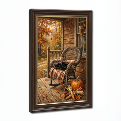 Antique Gold Framed，Canvas Wall Art for Living Room, Bedroom, Office or Entryway – Decorative Wall Decor with Autumn Porch