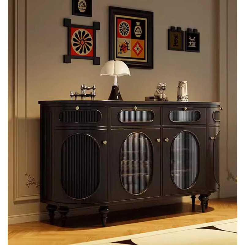 Buffet multifonctionnel de style français, 35.4" H x 55.1" W x 15.7" D, Noir