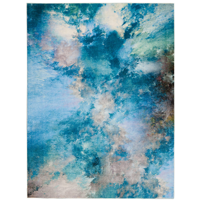 Tapis bleu en nylon touffeté à la machine Youki, Rectangle 4 pi x 6 pi