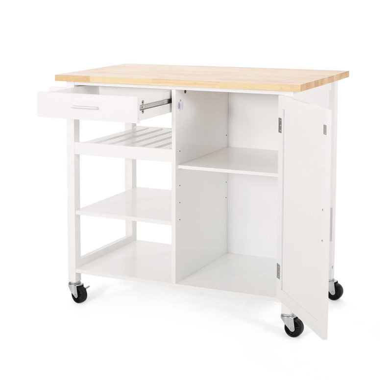 Chariot de cuisine en bois massif, Blanc