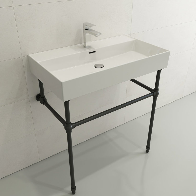 Milano 31.69'' L Bathroom Sink, White, Single-Hole