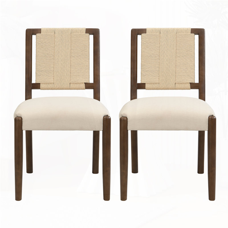 Chaises de salle à manger rembourrées avec dossier en corde tissée, Noyer
