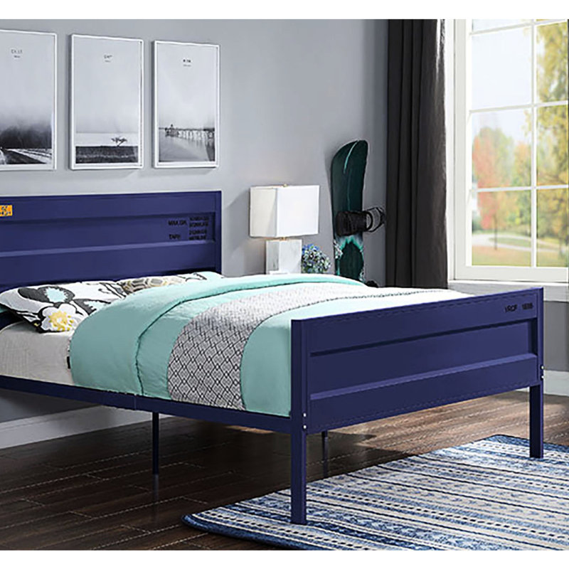 Lit plateforme contemporain en métal bleu avec style pour une touche douillette et industrielle, Bleu
