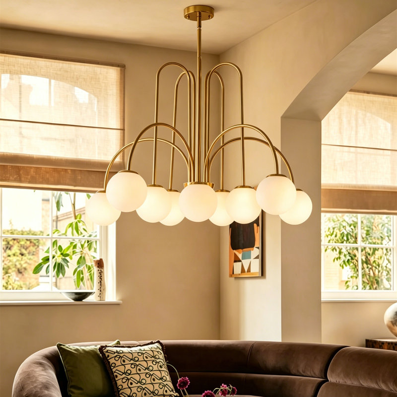 Bradrick 10 - Light Sputnik Glass Bubble Chandelier for Dinning Room, Gold, White