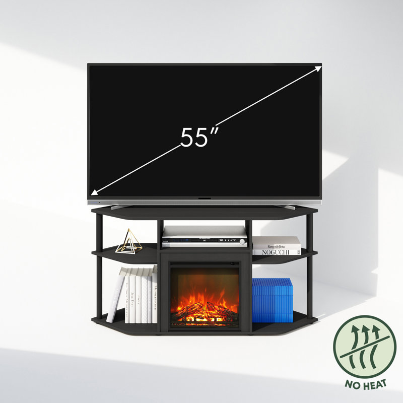 Black Corner Media Console with Decorative Electric Fireplace