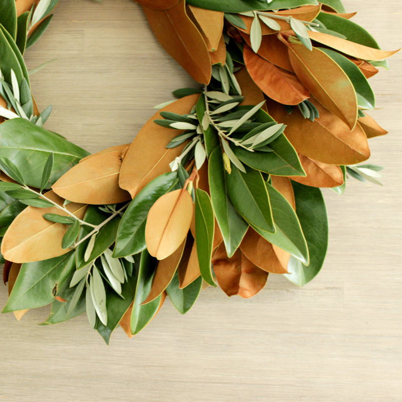 Handcrafted Live Magnolia Green and Copper 20'' Wreath