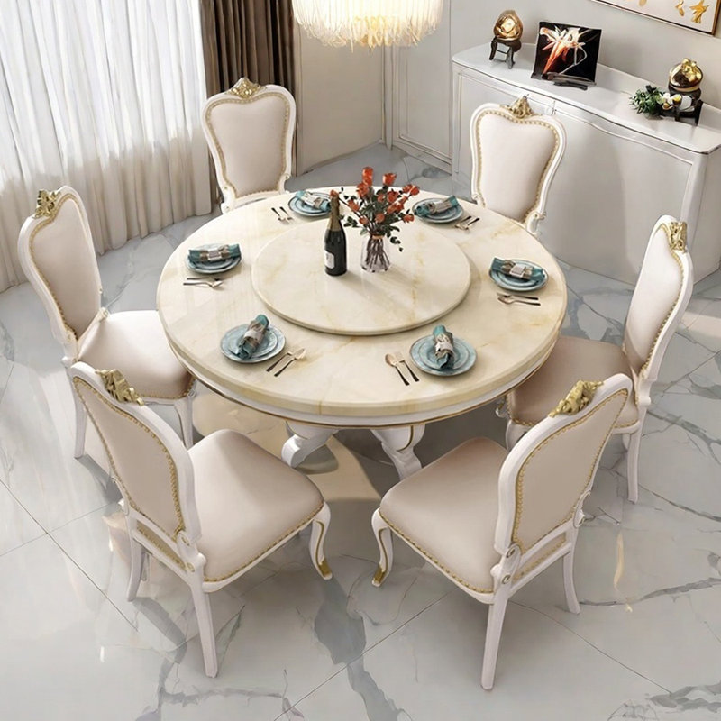 Modern artificial marble round dining table set, 7