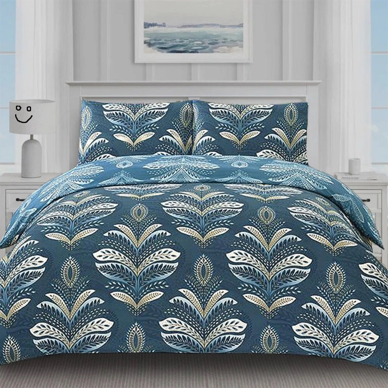 Bedding, Double Duvet Cover + 2 Standard Pillowcases, Teal Floral