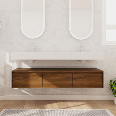 60" Double Sink Wall Mounted Bathroom Vanity Set, Floating Bathroom Vanity With Resin Basin Sink Top, 3 Drawers