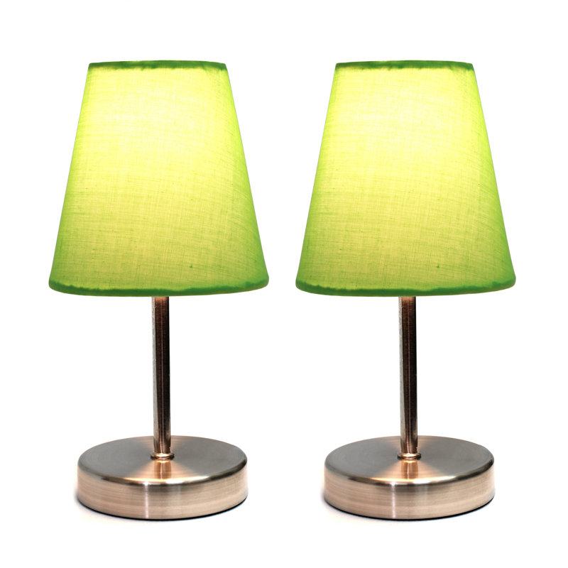 Amandev Simple Designs Sand Nickel Mini Basic Table Lamp with Tapered Fabric Shade, Green