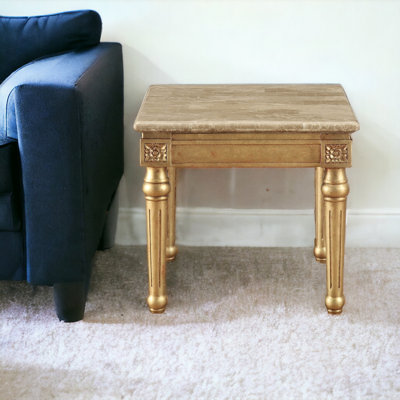 Table de bout carrée en faux marbre et or antique 24 po Mefford