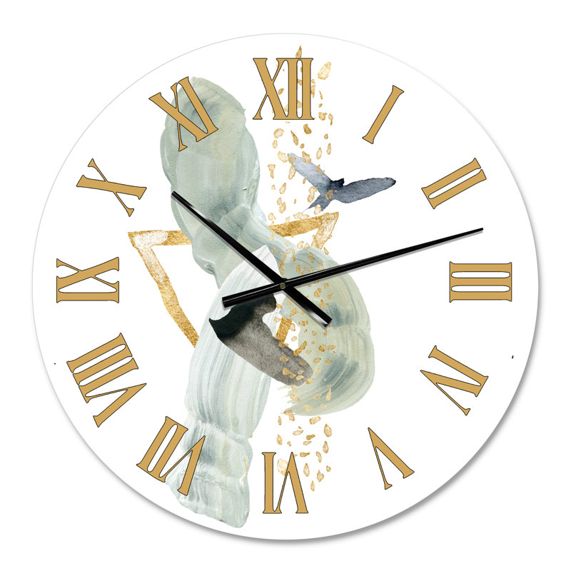 Abstrait montagne dorée avec lune et oiseau - horloge murale moderne, Surdimensionné
