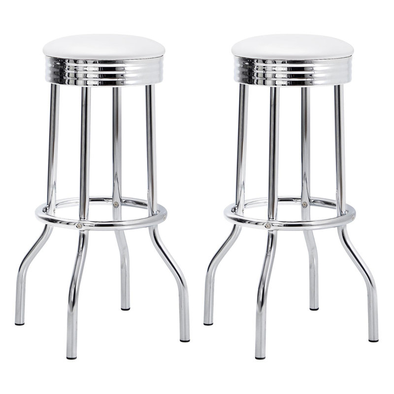 Midge White Upholstered Metal Swivel Bar Stool  (2 Of Set), White