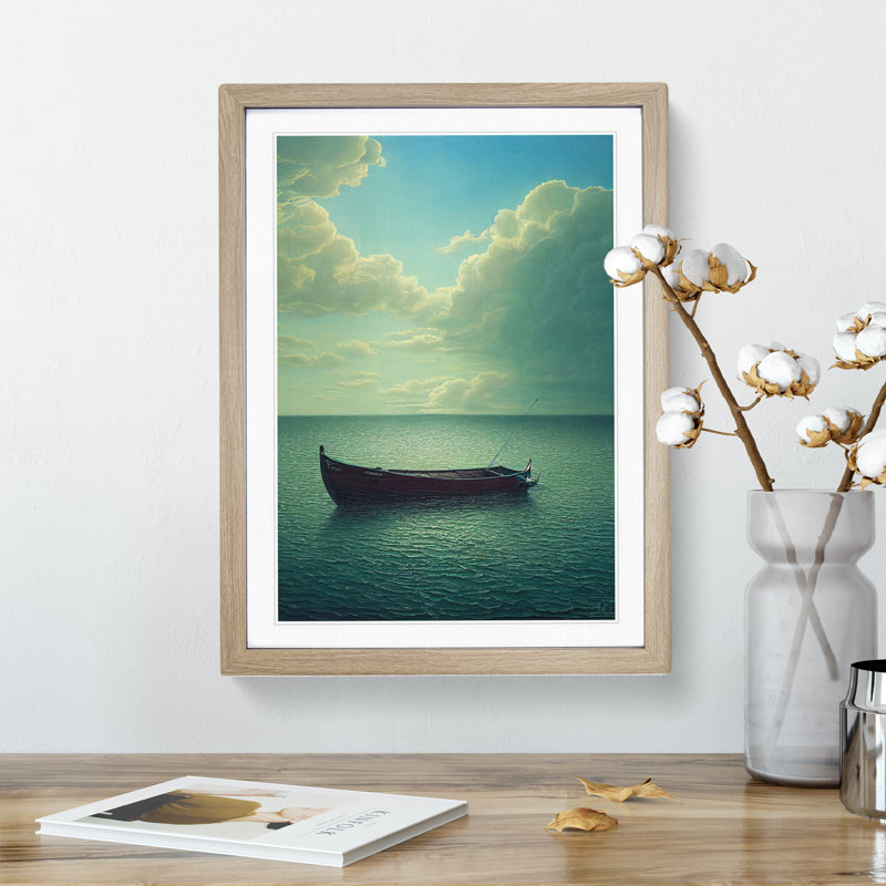 Boat Under The Clouds - Print, 64cm H x 46cm W x 2cm D, Oak, Oak Framed