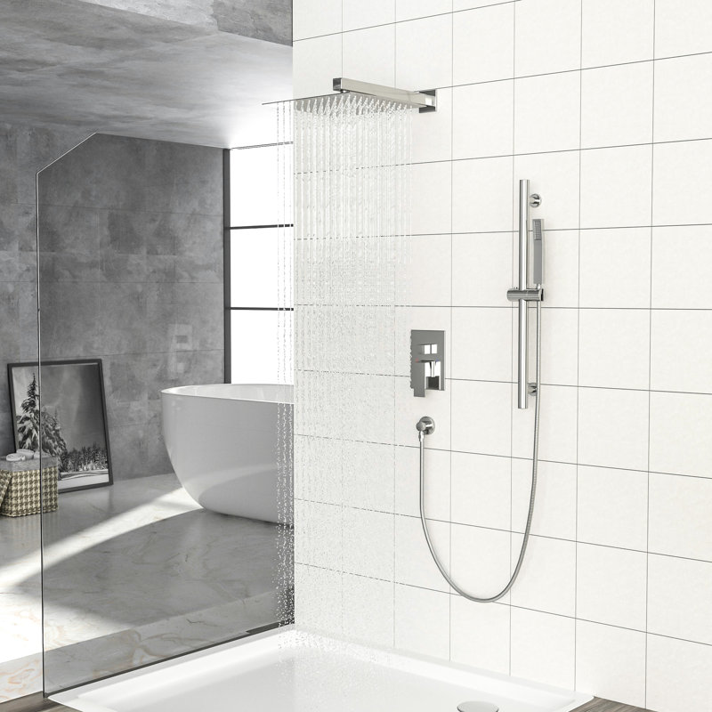 10 Inch Square Shower With Rough - In Valve, Adjustable Slide Bar, Rainfall Shower, Handheld Balanced Easy Installation, Brushed Nickel To Clean,