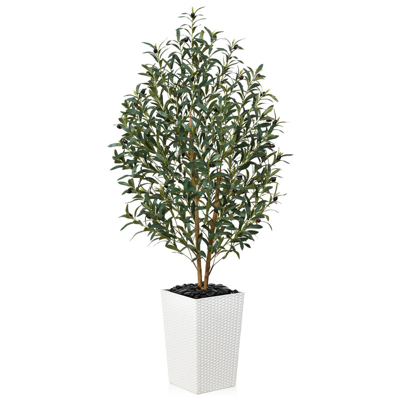 Adcock Faux Olive Tree with UV Protection, 2 Natural Tree Trunks, Large Decorative Potted Olive Tree, 60" H x 20" W x 20" D