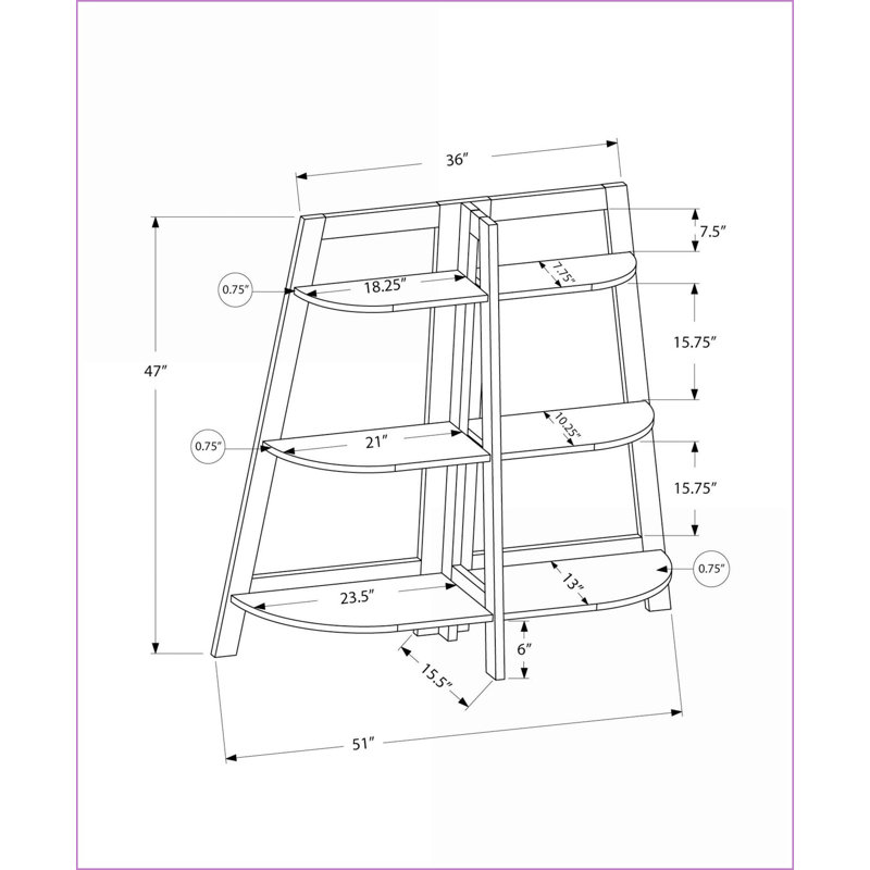 Bibliothèque, 6 tablettes contemporaines anti-basculement | L 51 po x P 16 po x H 47 po | Brun clair | Panneau de particules