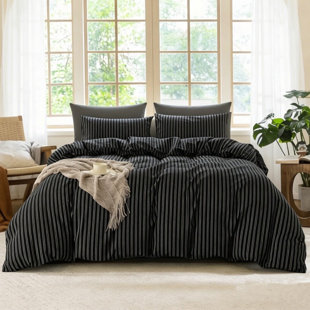 XINMIANFANG Striped Duvet Cover Set 100% Washed Cotton Linen Texture Bedding Set 3 Pcs Comforter Cover with Zipper