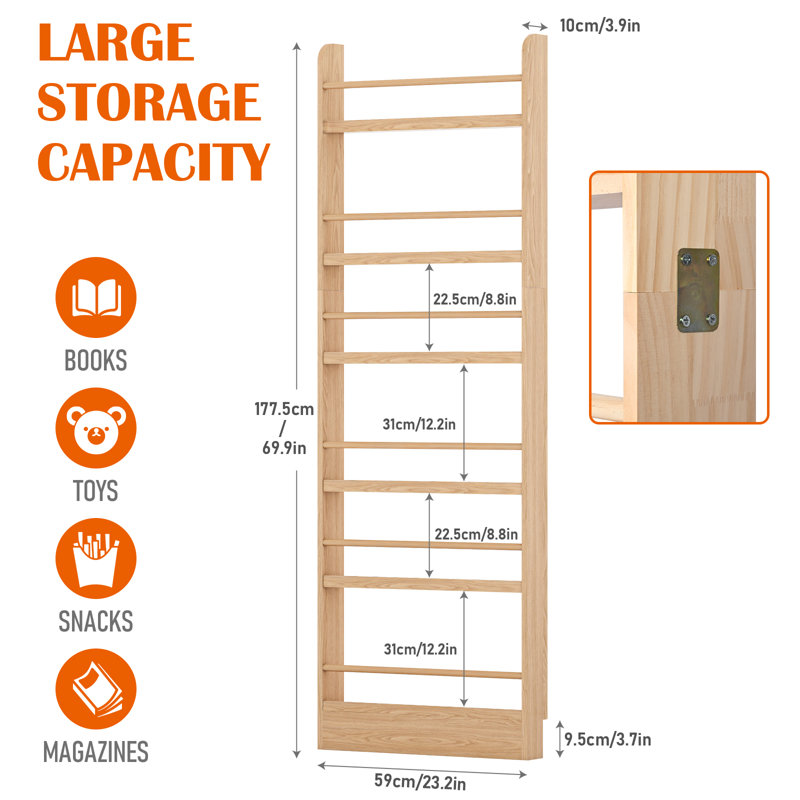 Bibliothèque à 6 niveaux derrière la porte, étagère de rangement étroite autoportante de 4 po de profondeur pour le salon et la chambre à coucher