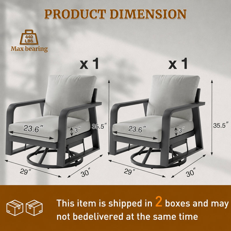 Keambria 2 - Person Aluminum Sliver Gray Outdoor Seating Group with Cushions
