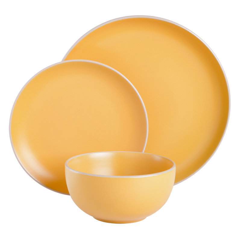 Yellow Ceramic 12-Piece Dinnerware Set, Service for 4