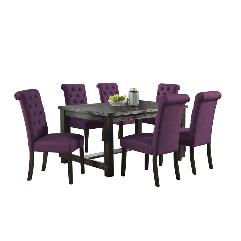 Leviton Urban Style Wood Turned-Leg Dining Set, Purple, 7 Pieces: Table, 6 Chairs