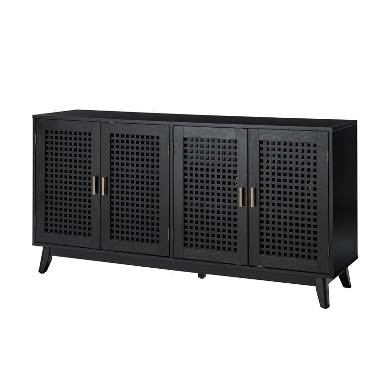 Modern Berenika 58" Wide Sideboard with Latticework Doors, Black
