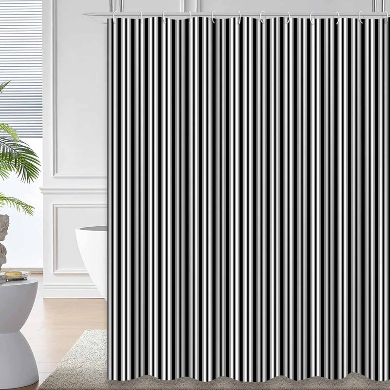 Rideau de douche à rayures noires sans couture sur fond noir avec 12 crochets, L 72 po x l 72 po