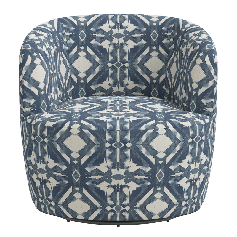Fauteuil demi-tonneau pivotant Mina, Ikat bleu Asha
