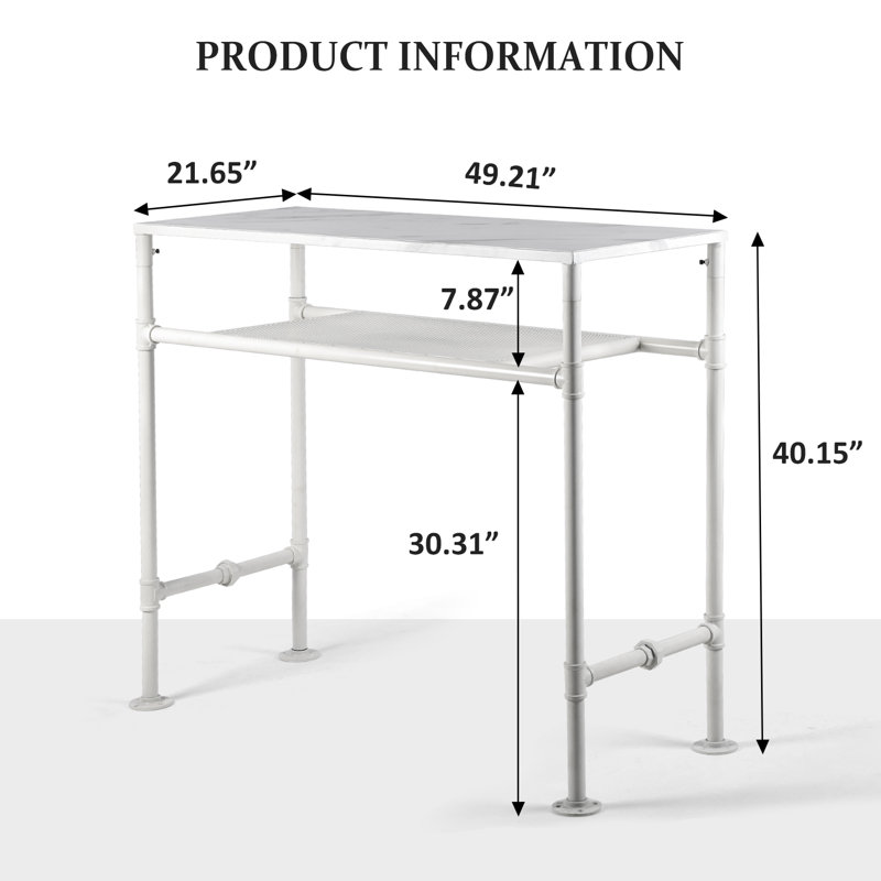 Table de salle à manger Marlean, H 40,15 po x l 21,65 po x L 49,21 po, Blanc, Noir