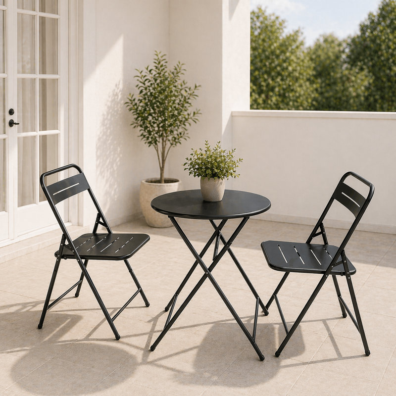 Ensemble bistro d'extérieur pliable 3 pièces toutes saisons avec table, Noir
