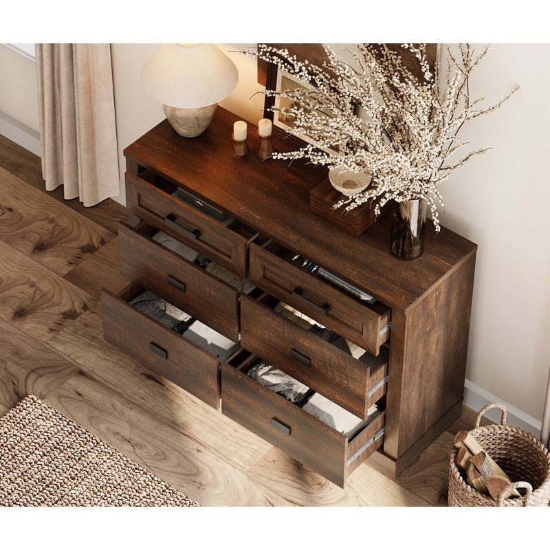 Laziza 47.2" W 6-Drawer Soft Close Double Dresser , Brown
