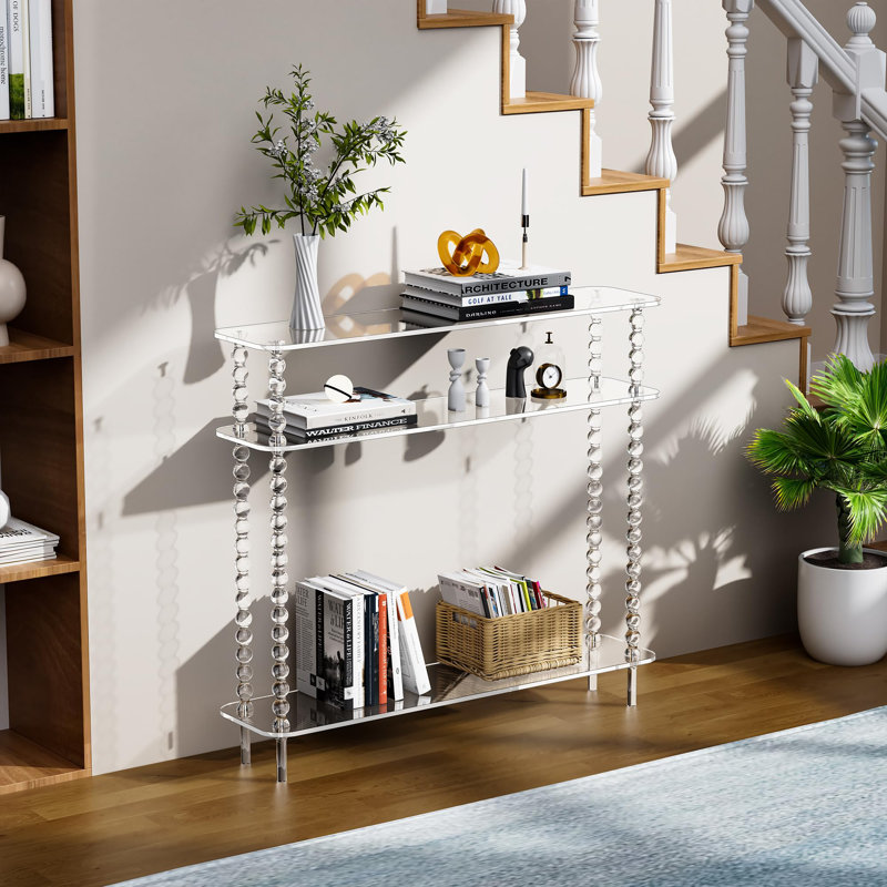 Acrylic Console Table Narrow, 3 Tier Long Entryway Table With Storage, Mid-century Modern Sofa Table For Living Room, Hallway (Clear, 39.4“×9.4”×35.4“)