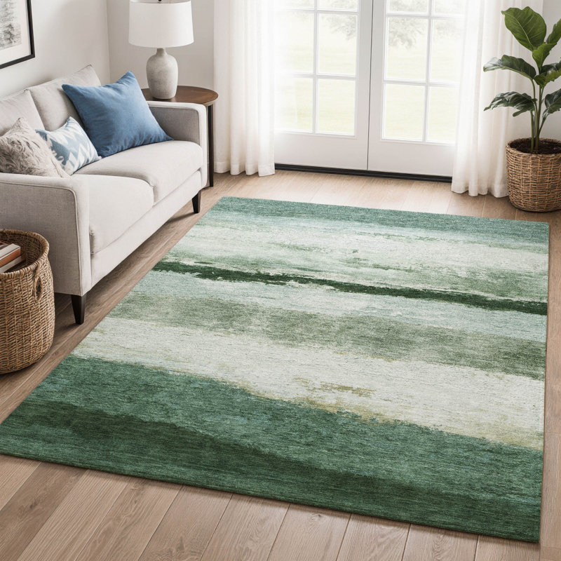 Premium Machine Washable Mayfield Striped Rug, Fern, 10' x 14'