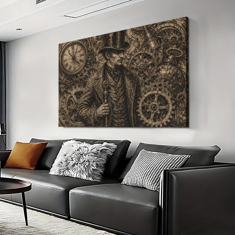 Steampunk Gentleman avec chapeau haut de forme et engrenages d'horloge, 20 x 24 po