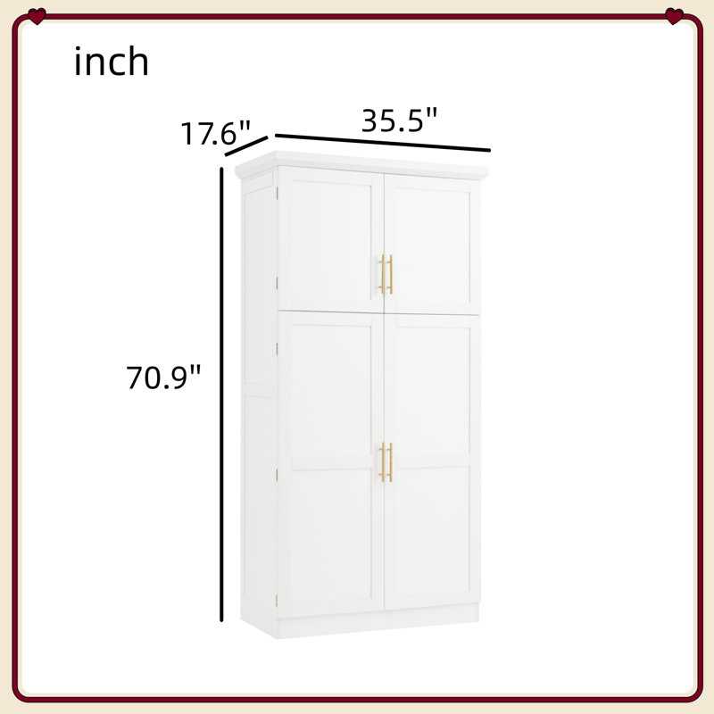 Grande armoire à quatre portes avec tablettes à double couche, huit plateaux coulissants et tablettes réglables de 70,9 pouces de hauteur