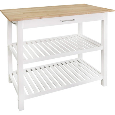 Kitchen Island With Solid Hardwood Top, Natural/White