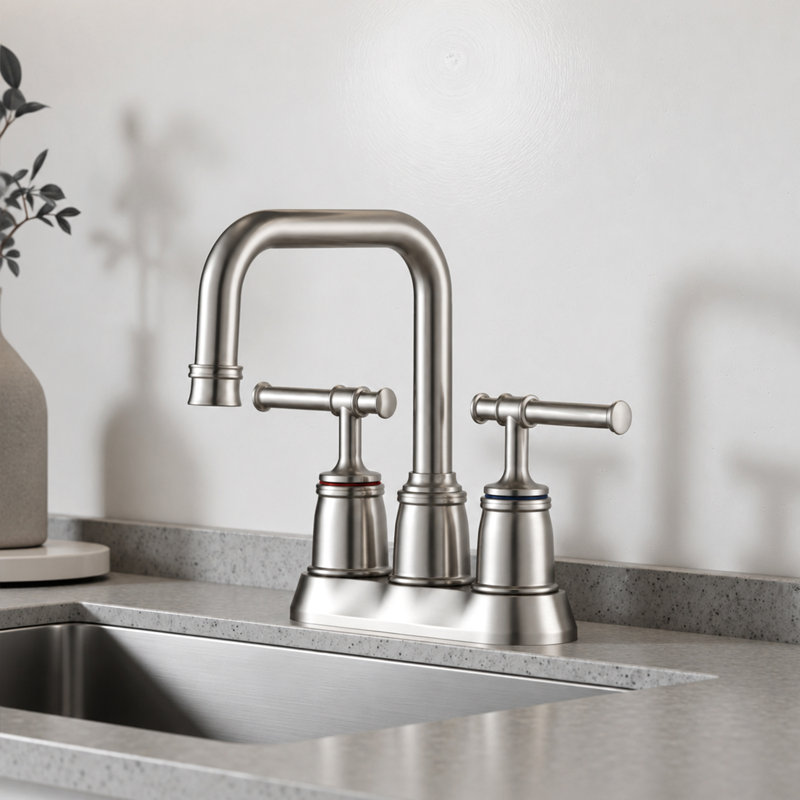 Robinet de salle de bain à 2 poignées avec bonde, Nickel brossé