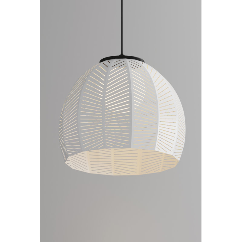Luminaire suspendu en forme de dôme à 1 lumière Amicus, Noyer teint foncé / blanc texturé, H 13,5 po x l 15,8 po x P 15,8 po