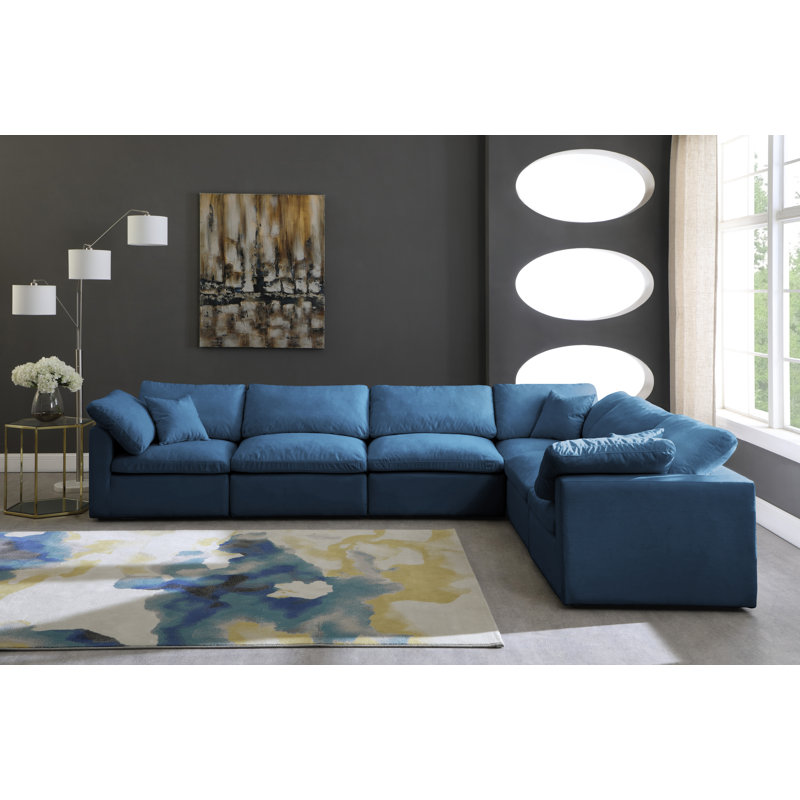 Atis 140" Wide Velvet Reversible Modular Sectional, Navy Velvet