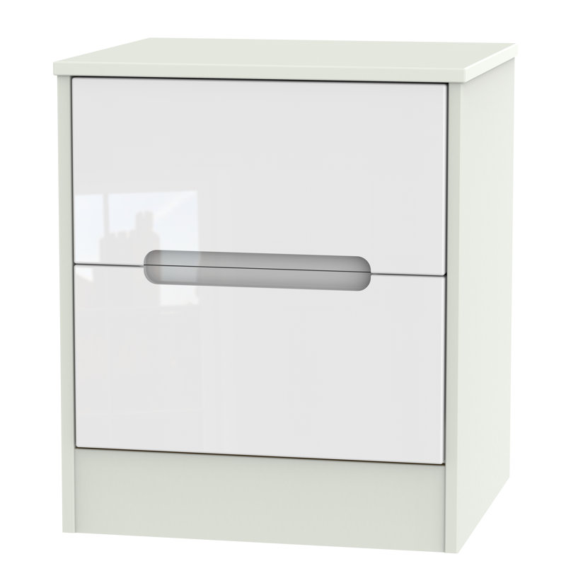 Fully Assembled Vernon 2 Drawer Bedside Table, White Gloss/Kashmir