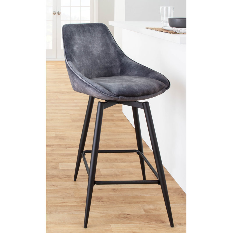 Lakyia Swivel Upholstered Counter Stool with Metal Frame, Dark Gray