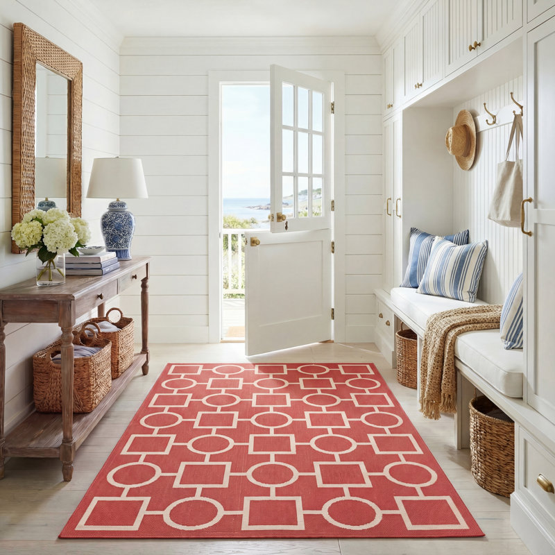 Tapis rouge / os à motif géométrique Arneshia, Rectangle 5 pi 3 po x 7 pi 7 po