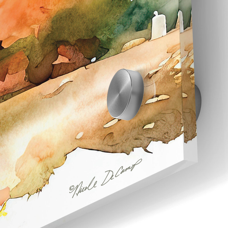 Art mural en verre épique «Countryside Autumn Church 2» par Nicole DeCamp, 24 po x 24 po, H 24 po x l 24 po