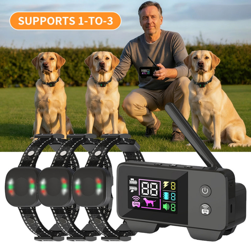 1 à 3 colliers de dressage de chiens sans fil, ensemble de dressage à distance de chocs / vibrations / bips avec affichage à DEL, système de dressage électrique rechargeable pour 3 animaux de compagnie