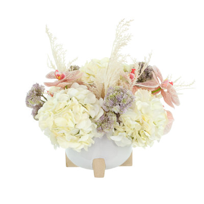 Hydrangea, Pampas and Sedum Arranged in Ceramic Pot